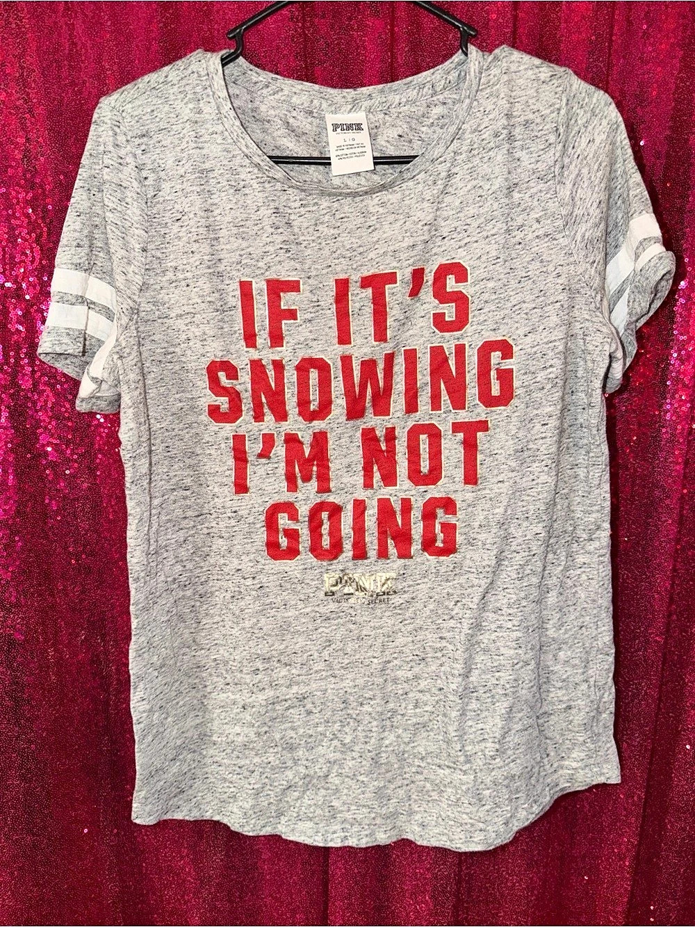 Pink Victoria's Secret Graphic Tee in Gray & Red S
